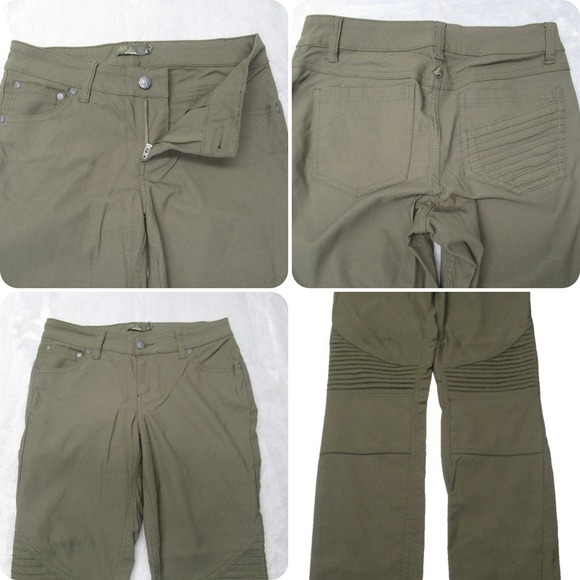 Prana‎ Hiking Pants Moto Style Stretch Olive Green Casual Pants Size 6 - Picture 1 of 12
